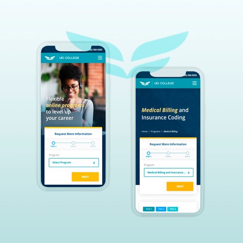 Interface website with the title 'UEI College Website'