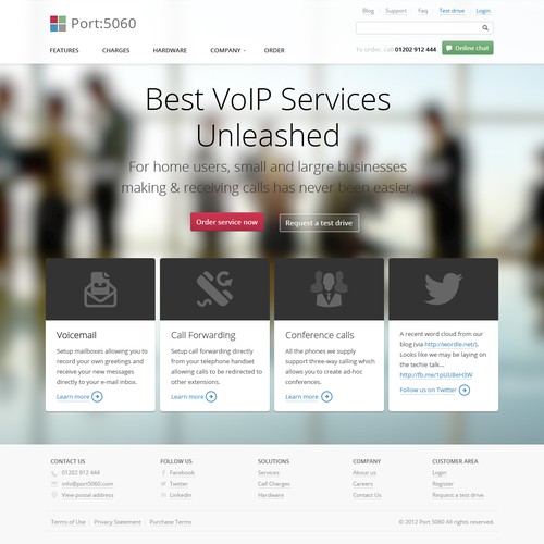 Business website with the title 'Website design for new VoIP brand'