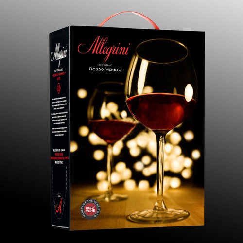 Wine packaging with the title 'Allegrini Rosso Veneto. Create a new design for an Italian wine box'