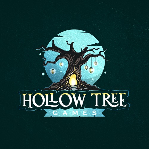Magic design with the title 'Mystic Hollow Tree – Fantasy Game Brand Mark'