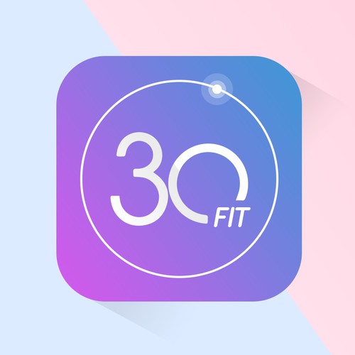 Violet design with the title 'Fit30 - Fitness App Icon'