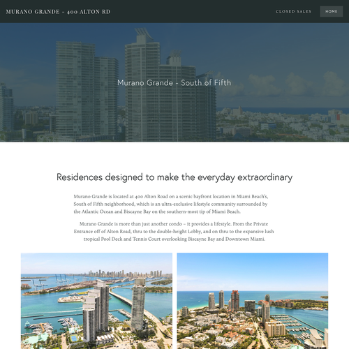 Search engine design with the title 'Murano Grande Miami'