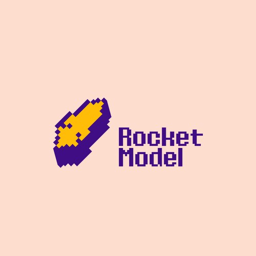 8 bit logo with the title 'Rocket Model'