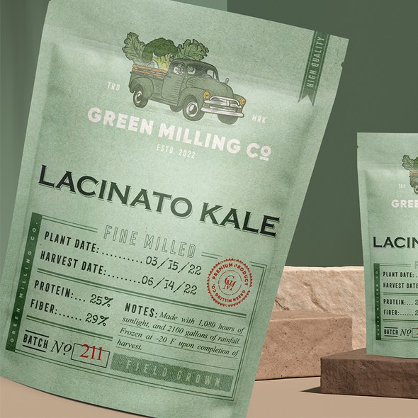 Farm packaging with the title 'Logo and pouch design'