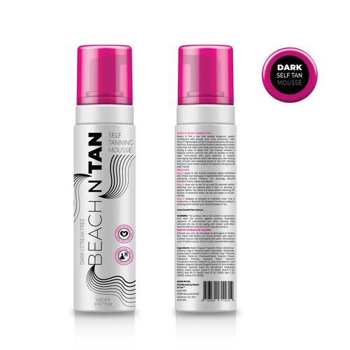 Dark label with the title 'Design a clean and catchy label design for a tanning foam'