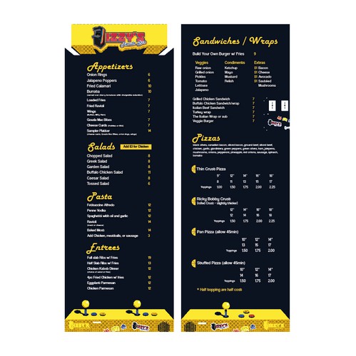 Arcade design with the title 'Izzy's Arcade Menu Design'