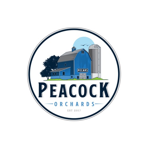 Peacock design with the title 'Peacock Orchards, LLC'