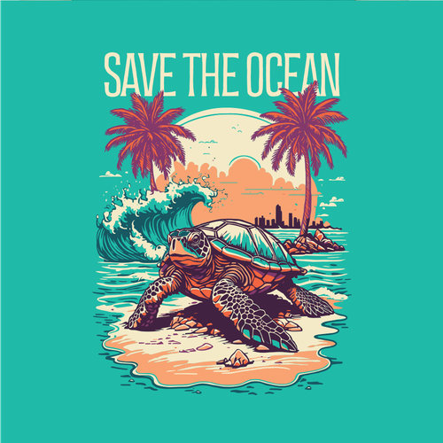 Travel artwork with the title '"Save The Ocean" Save Earth T-Shirt'