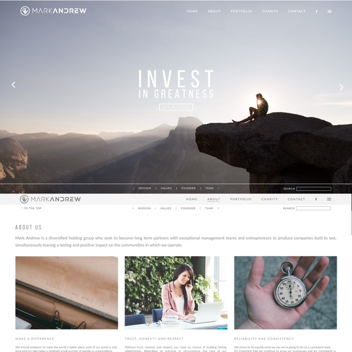Investment website with the title 'Web design concept for Mark Andrew investment'