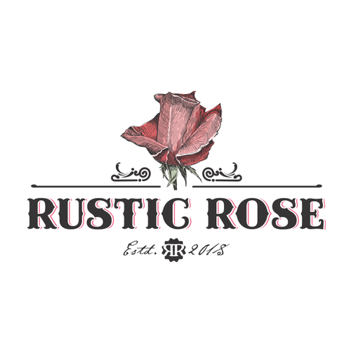 Black rose logo with the title 'Rustic Rose'
