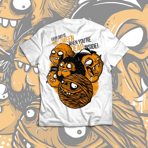Halloween t-shirt with the title 'Halloween Monster White Teeshirt Mockup'