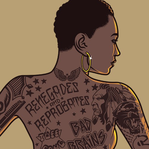 Tattoo artwork with the title 'African American girl tattooed'