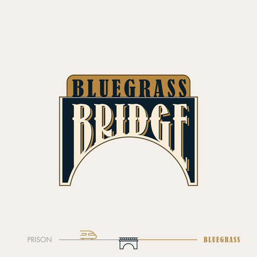 Prison design with the title 'Bluegrass Bridge logo for a California Bluegrass Association'