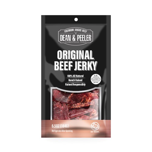 Jerky packaging with the title 'Beef Jerky Bag for Texas Angus Beef Brand'