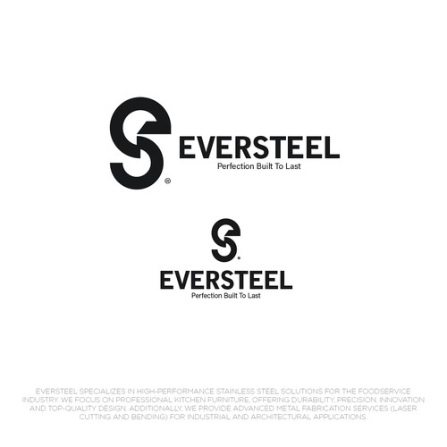 Steel logo with the title 'E + S logo design'