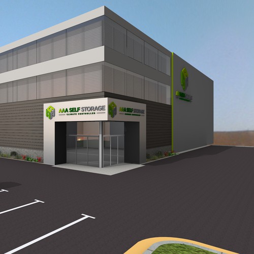 Storage design with the title 'AAA Storage building rendering'