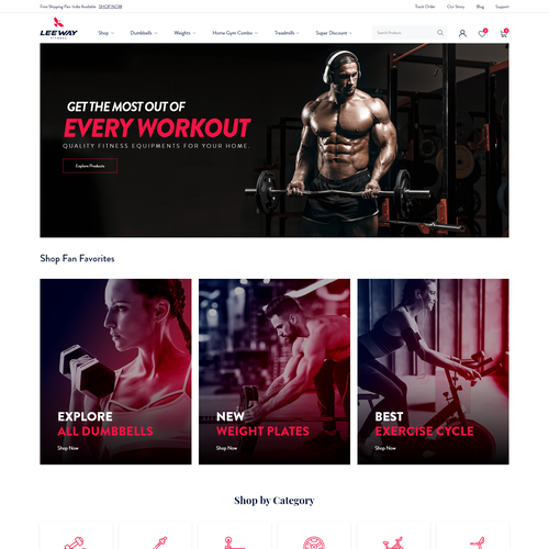 Workout design with the title 'Fitness Equipment Online Store'