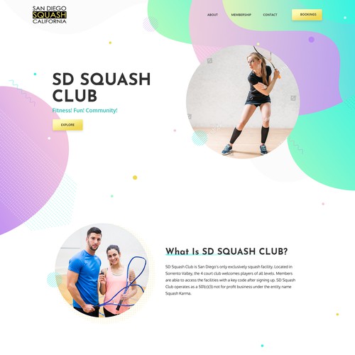 Playful website with the title 'Squash_Club_Web_Page_Design'