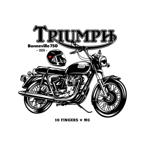 Motorcycle design with the title 'Illustration T-shirt Designs for 10 Fingers MC'