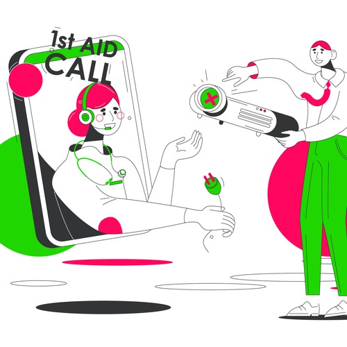 People artwork with the title '1st aid call illustration'