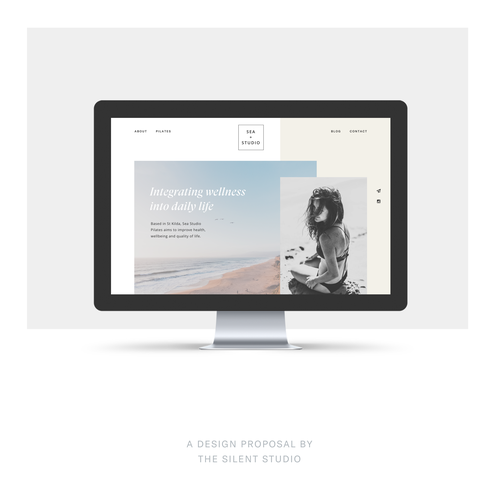 Beach website with the title 'Screendesign proposal for a Pilates Studio by the sea'
