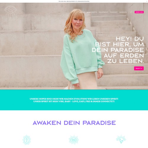 Ecommerce design with the title 'Awaken Paradise by Yve Scupin'