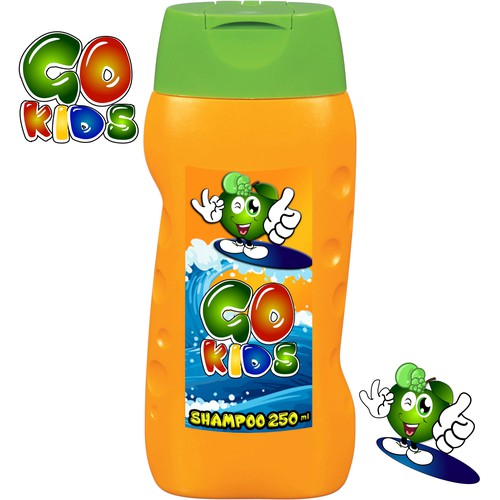 Water label with the title 'Label for kids shampoo'