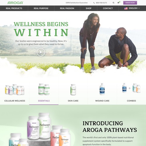 Beauty website with the title 'Redesign award-winning nutritional supplement home page and will hire you to design all pages.'