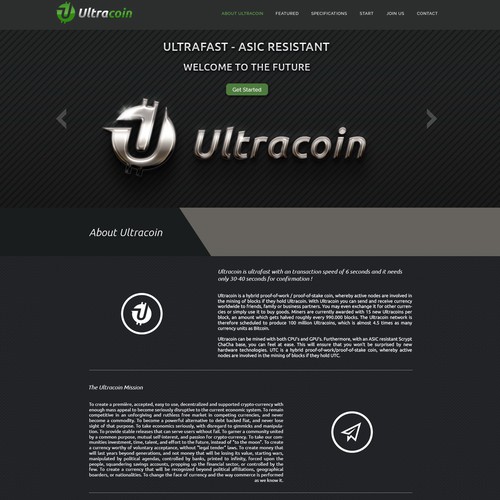 Bitcoin website with the title 'Create a stunning modern website for the cryptocurrency Ultracoin!'