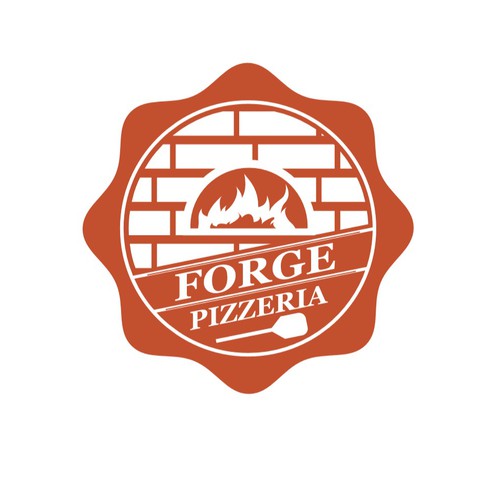 Pizza logo with the title 'Create an illustration of the fire that is at the center of Forge Pizzeria'
