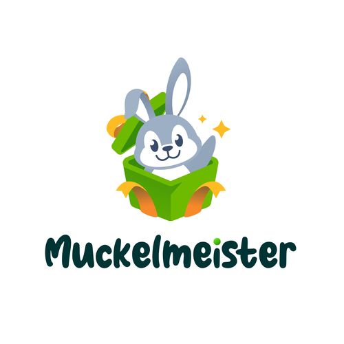 Present design with the title 'Muckelmeister - cute bunny gift logo'