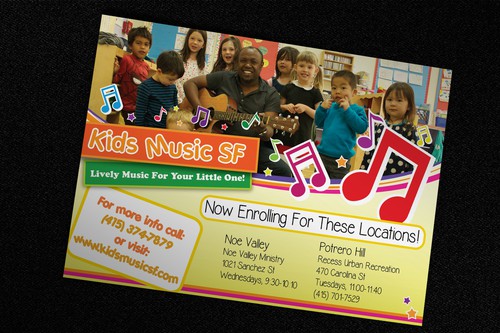 Notes design with the title 'Kids Music SF Postcard Design'