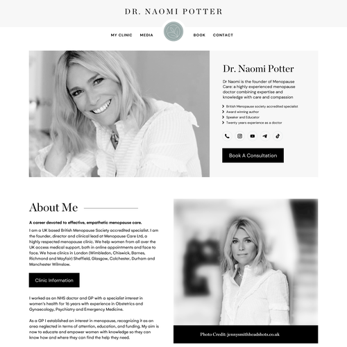 Book website with the title 'website for Dr Naomi Potter'