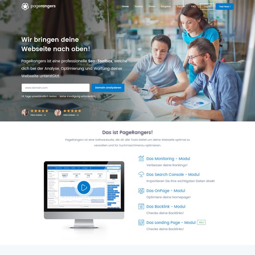 Neat design with the title 'Landing page für SEO-Tool benötigt'