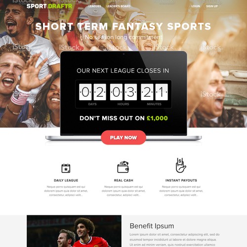 Sports website with the title 'Create a modern and exciting fantasy sports website'