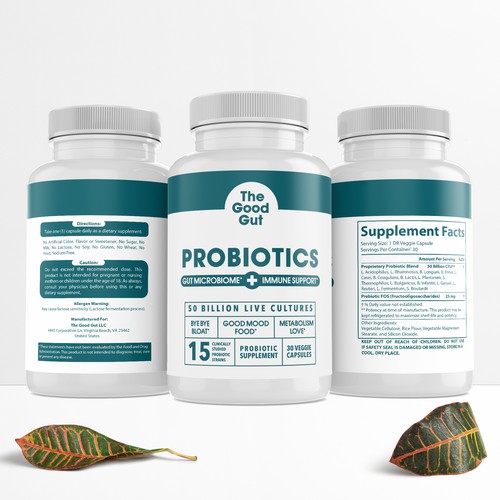 Supplement label with the title 'THE GOOD GUT PROBIOTICS'