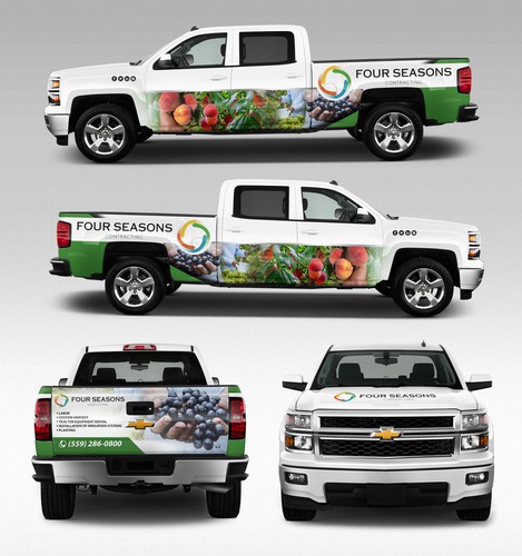 Car graphics design with the title 'four seasons contracting'