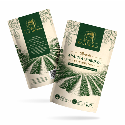 Retro packaging with the title 'CAFÉ DON GERVACIO - STAND UP POUCH DESIGN'