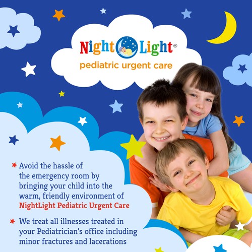 Hospital design with the title 'Flyer for Night Light Pediatric Urgent Care'