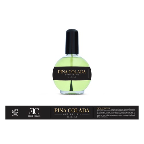 Black label with the title 'Pina Colada Cuticle Oil Label'
