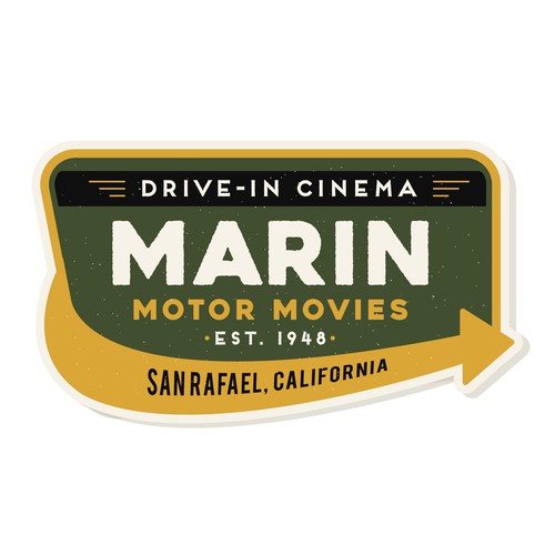 Sign artwork with the title 'vintage sign design to be displayed at the entrance of a drive-in cinema for Marin motor movies'