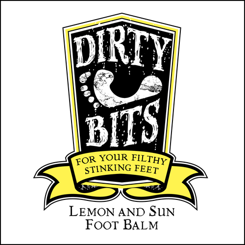 Ribbon logo with the title 'Dirty Bits needs a loud, tough, beautiful logo for a foot balm'