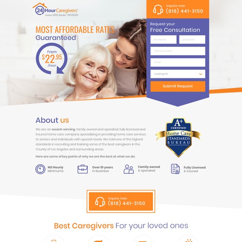 Daycare design with the title 'Caregivers Landing Page Design'