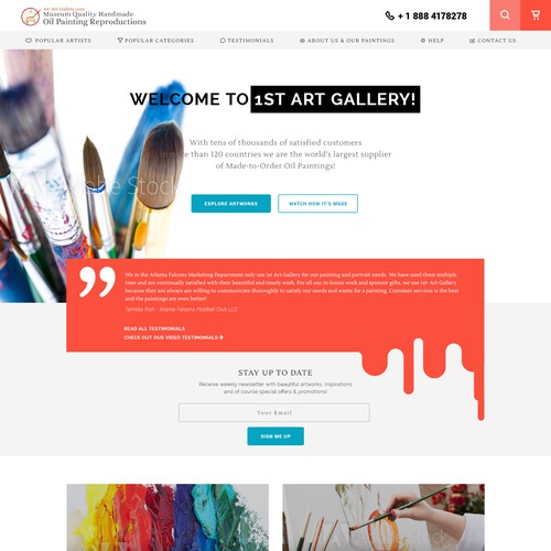 Gallery website with the title 'Homepage for online art gallery'