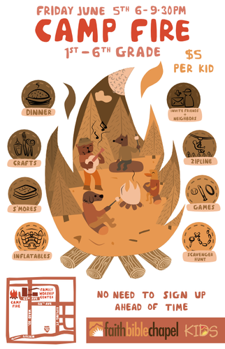 Childish design with the title 'Poster For a Kids Campfire Event'