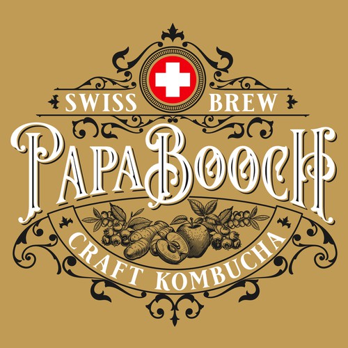 Kombucha logo with the title 'Vintage Rustic Emblem Logo for Papa Booch Craft Kombucha'