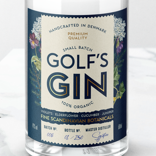 Botanical label with the title 'Small Batch Gin'