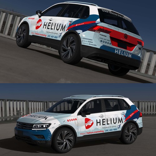 VW design with the title 'Car wrap - Helium, digital marketing agency'