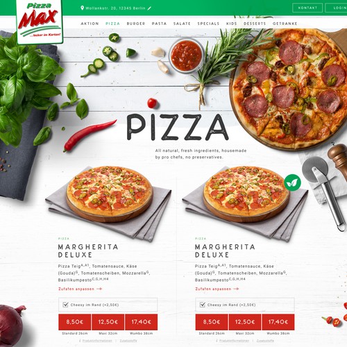 Food website with the title 'Pizza Max'