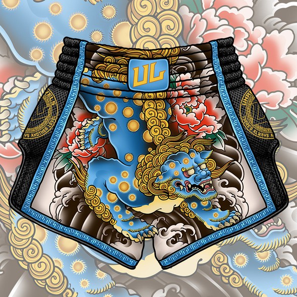 Design with the title 'Aesthetic Muay Thai Shorts Design - Japanese/Chinese/Eastern/Asian Art Style'